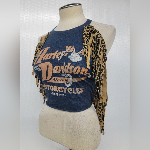 Harley Davidson Fringe Halter Top Upcycled - Picture 3 of 7